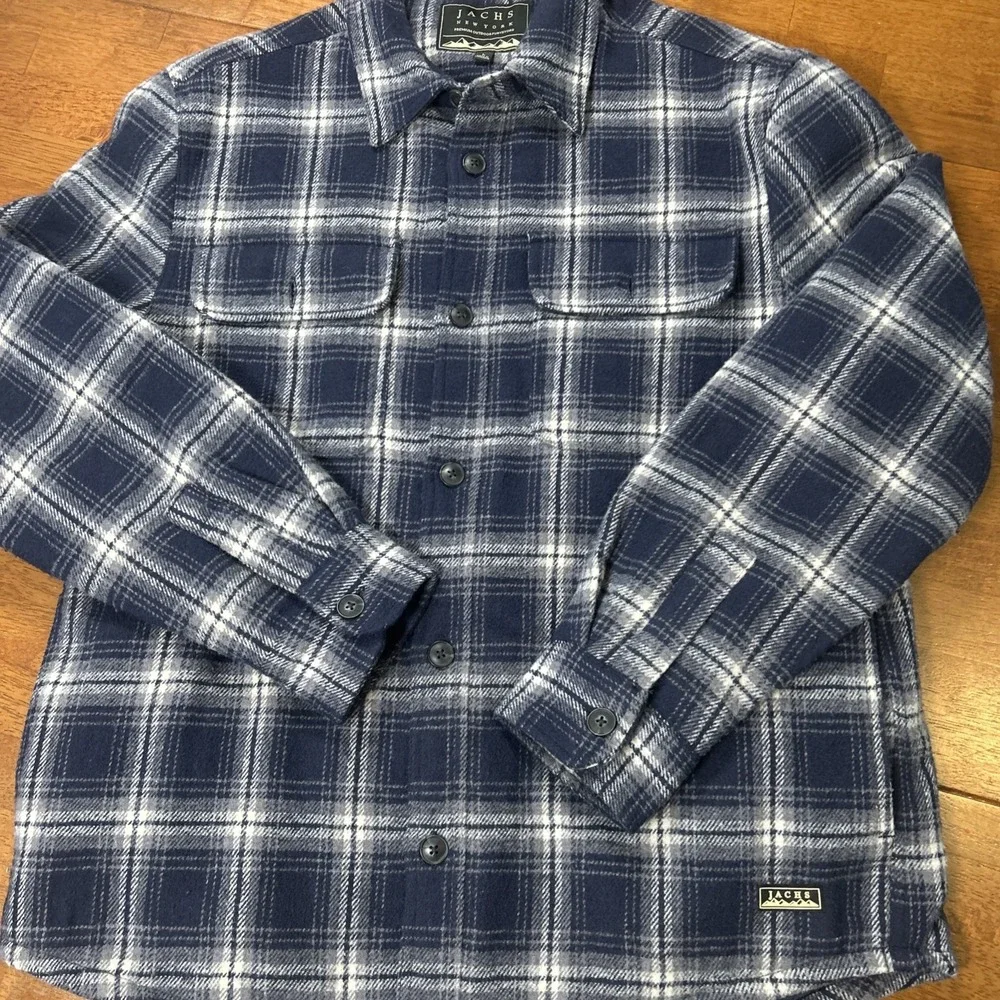 Jachs New York Flannel Shirt Jacket Men's Size Large Heavy Weight Blue